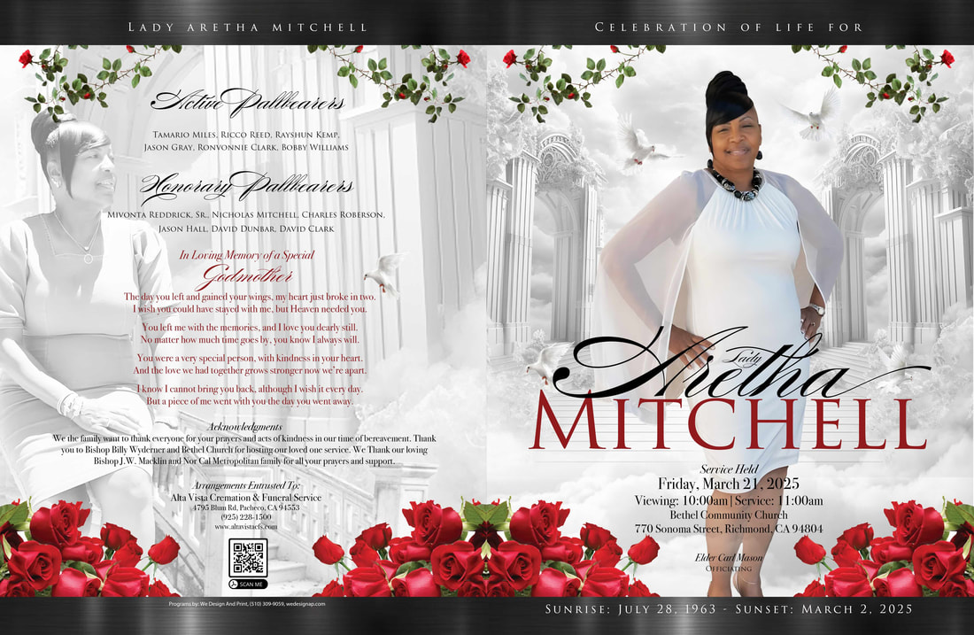 Memorial program designed in loving memory of Aretha Mitchell