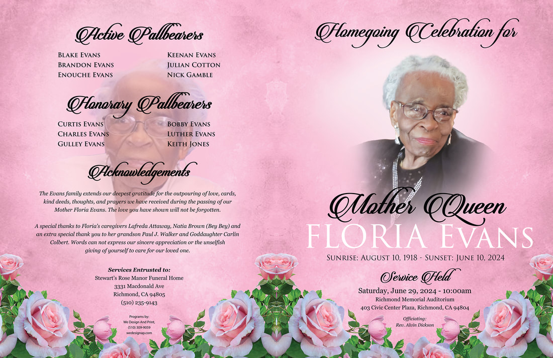 Memorial program designed in loving memory of Floria Evans