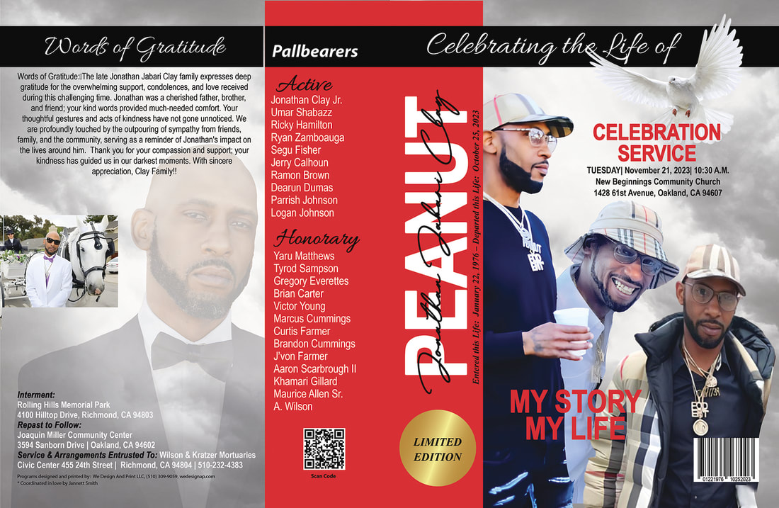 Memorial program designed in loving memory of Jonathan Jabari Clay