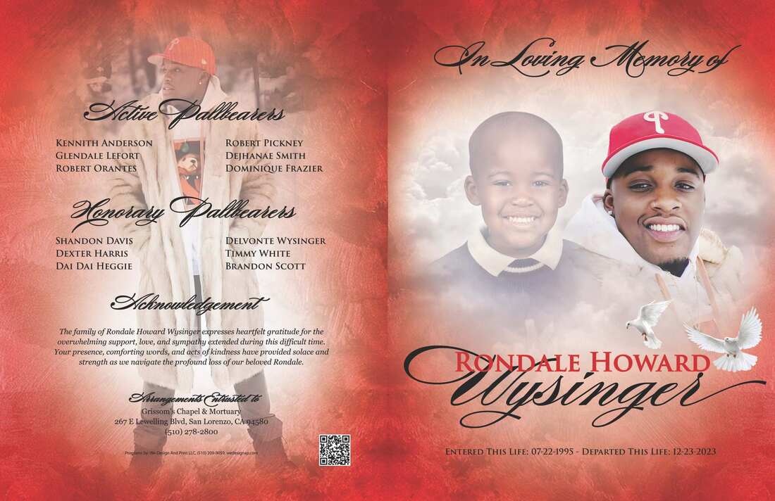 Memorial program designed in loving memory of Rondale Wysinger